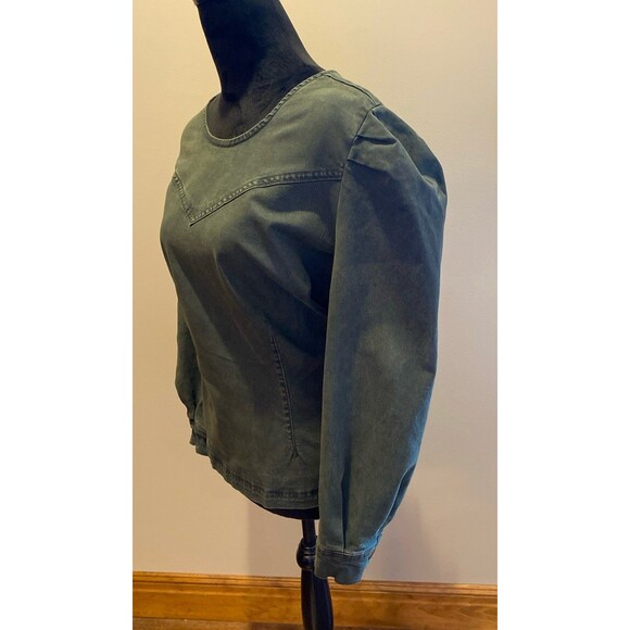 Universal Thread Blouse Top Size XL Hunter Green Denim Fitted Puffy Sleeves - Picture 6 of 11